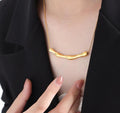 Anti-Tarnish Irregular Bar Bamboo Pendant Snake Chain 316L Stainless Steel Necklace