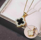 Anti-Tarnish Two-Sided Black & White Clover Stainless Steel Necklace