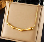 Anti-Tarnish Irregular Bar Bamboo Pendant Snake Chain 316L Stainless Steel Necklace