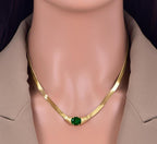 Anti-Tarnish Snake Chain Oval Emerald Style Zirconia Stainless Steel Choker Necklace