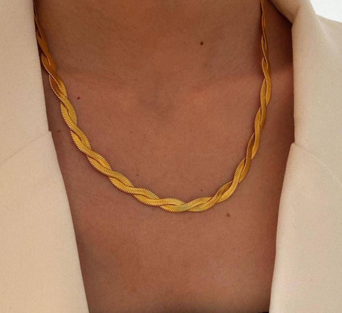 Anti-Tarnish 2 Layer Twisted Flat Snake Chain Stainless Steel Necklace