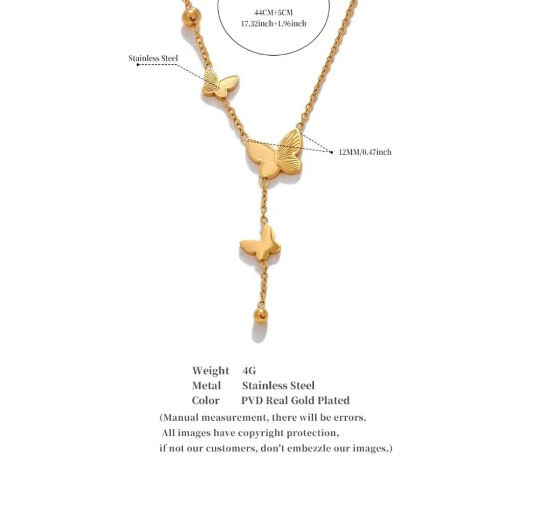 Anti-Tarnish Three Butterflies Drop 316L Stainless Steel Necklace