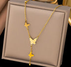 Anti-Tarnish Three Butterflies Drop 316L Stainless Steel Necklace
