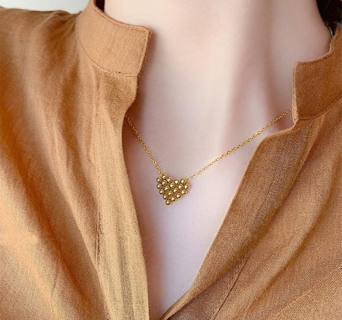 Anti-Tarnish Beads Heart Stainless Steel Necklace