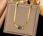 Anti-Tarnish Snake Chain Oval Emerald Style Zirconia Stainless Steel Choker Necklace