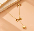 Anti-Tarnish Heart Drop Two Bow 316L Stainless Steel Necklace