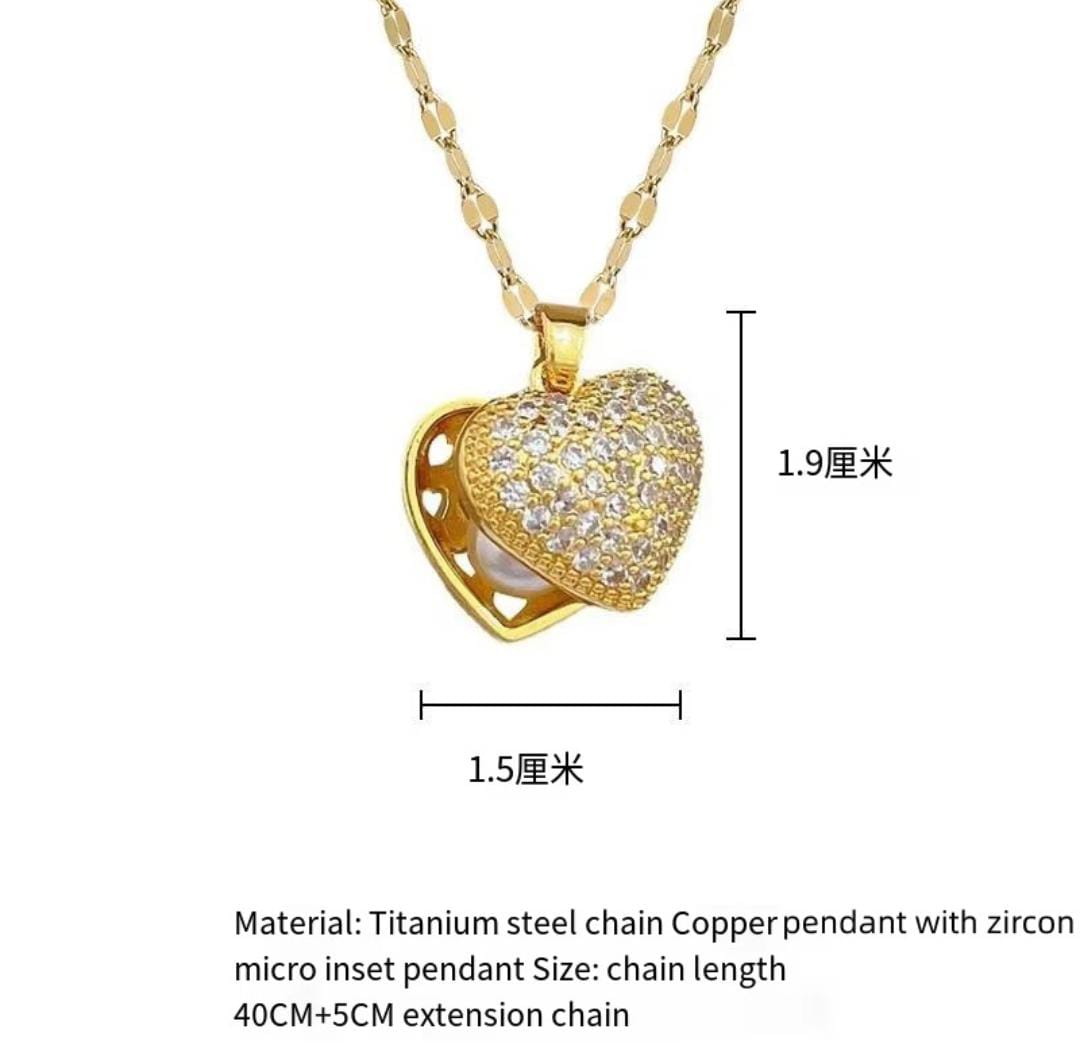 Anti-Tarnish Pearl Inside Heart Pendant Lip Chain Stainless Steel Necklace