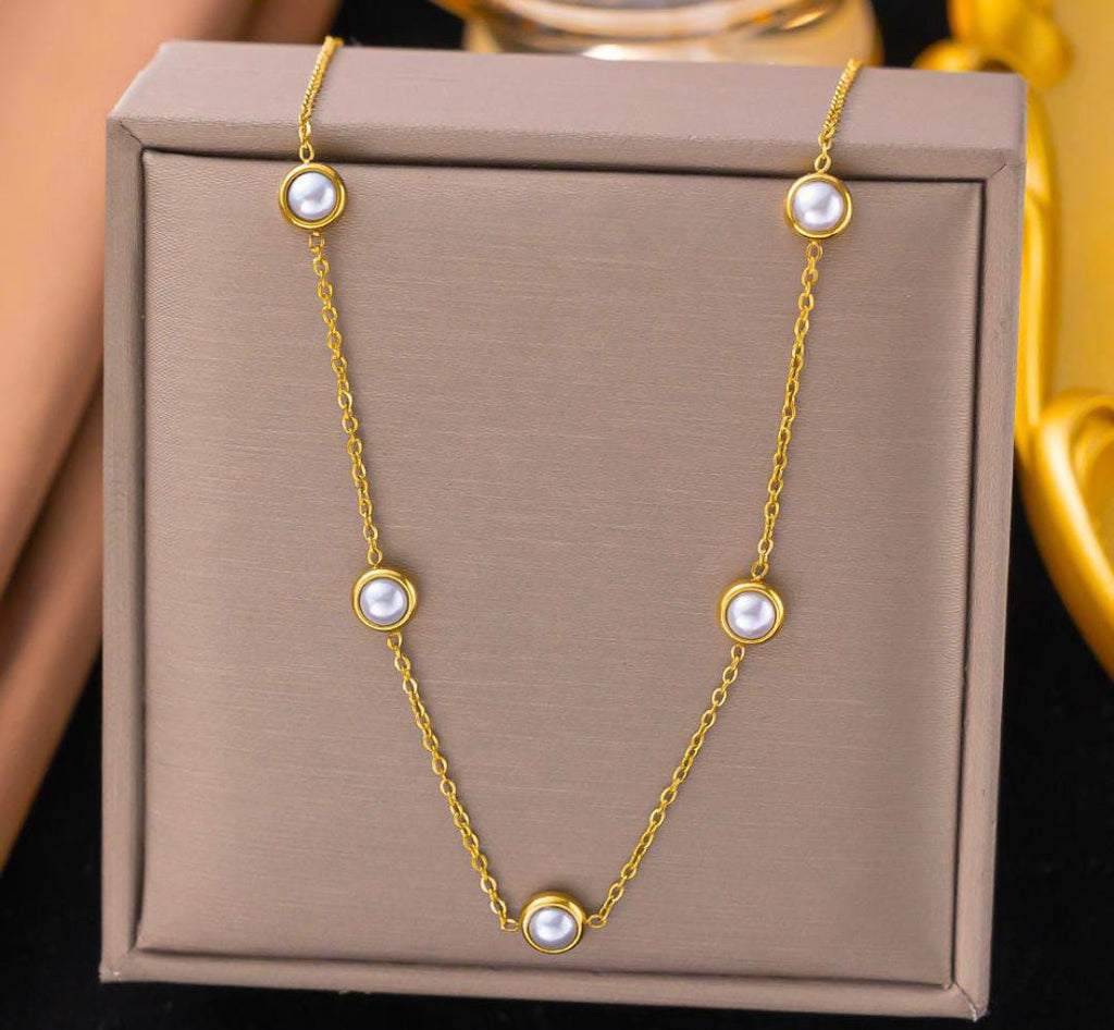 Anti-Tarnish Pearl Charms Chain Stainless Steel Necklace