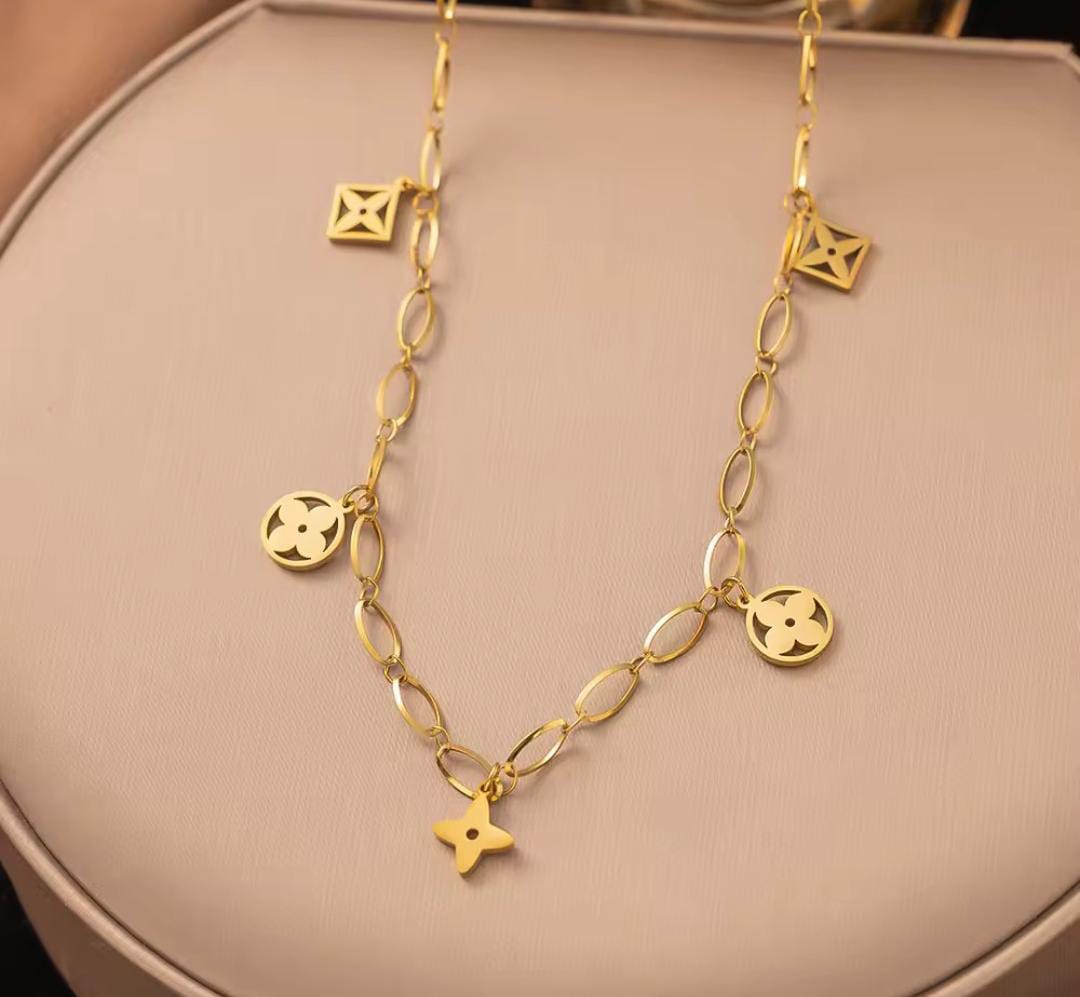 Anti-Tarnish L/V Charms Stainless Steel Necklace