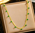 Anti-Tarnish Green Stone Studded Snake Chain Stainless Steel Necklace