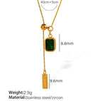 Anti-Tarnish Emerald Pendant Engraved Bar Drop 316L Stainless Steel Necklace