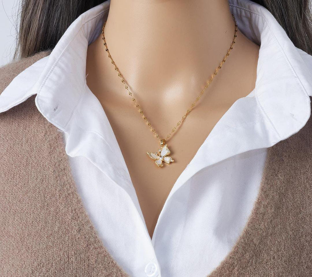 Anti-Tarnish Shell Butterfly Lip Chain Stainless Steel Necklace