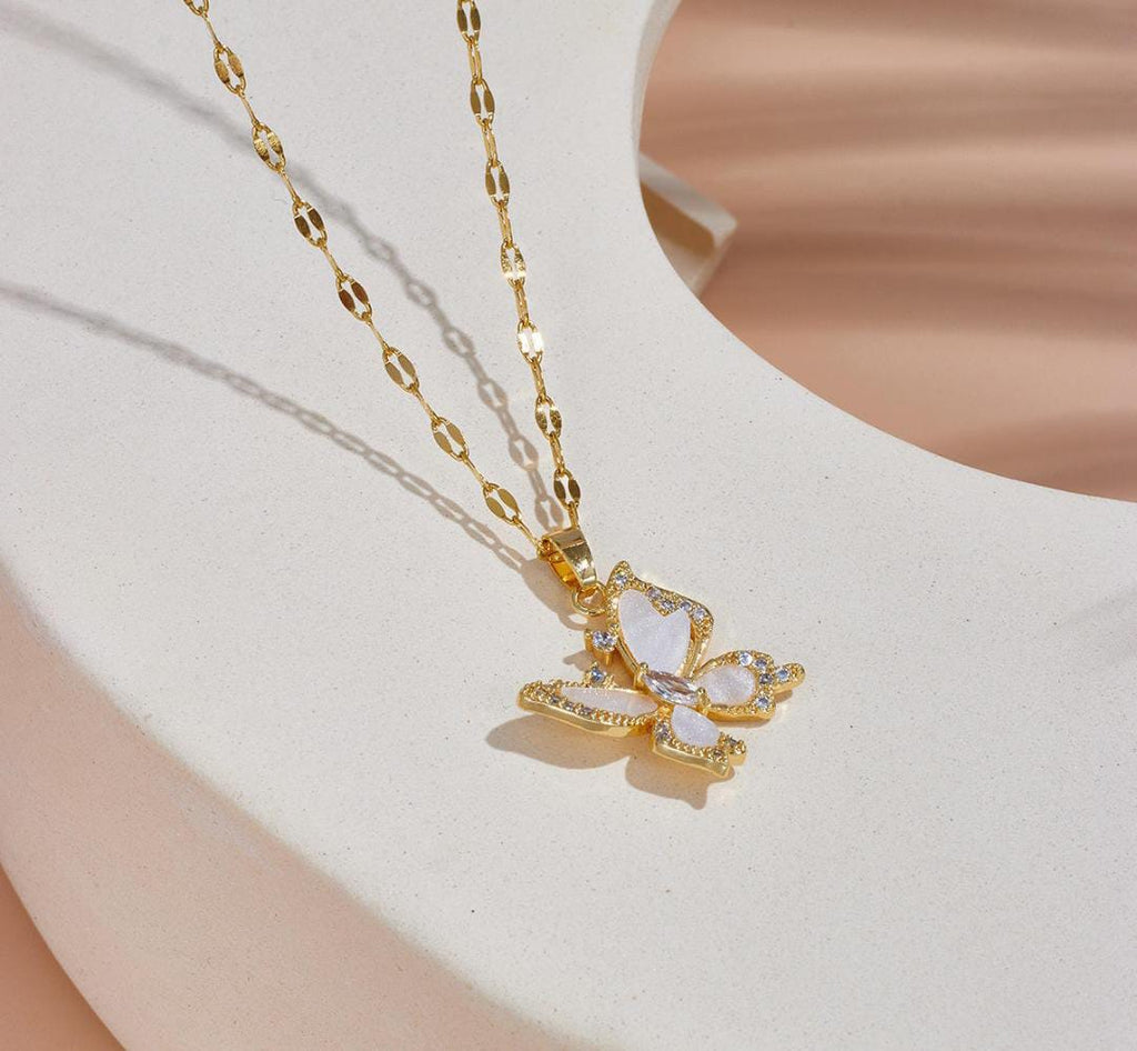 Anti-Tarnish Shell Butterfly Lip Chain Stainless Steel Necklace