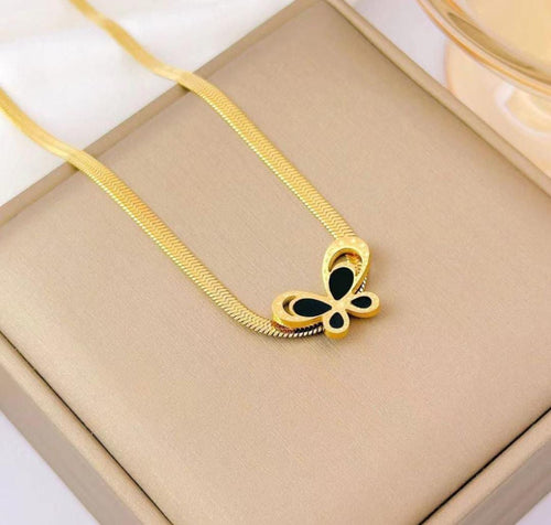 Anti-Tarnish Black Butterfly Snake Chain 316L Stainless Steel Necklace