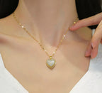 Anti-Tarnish Pearl Inside Heart Pendant Lip Chain Stainless Steel Necklace