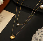 Anti-Tarnish Crystal Heart Double Layered Stainless Steel Necklace