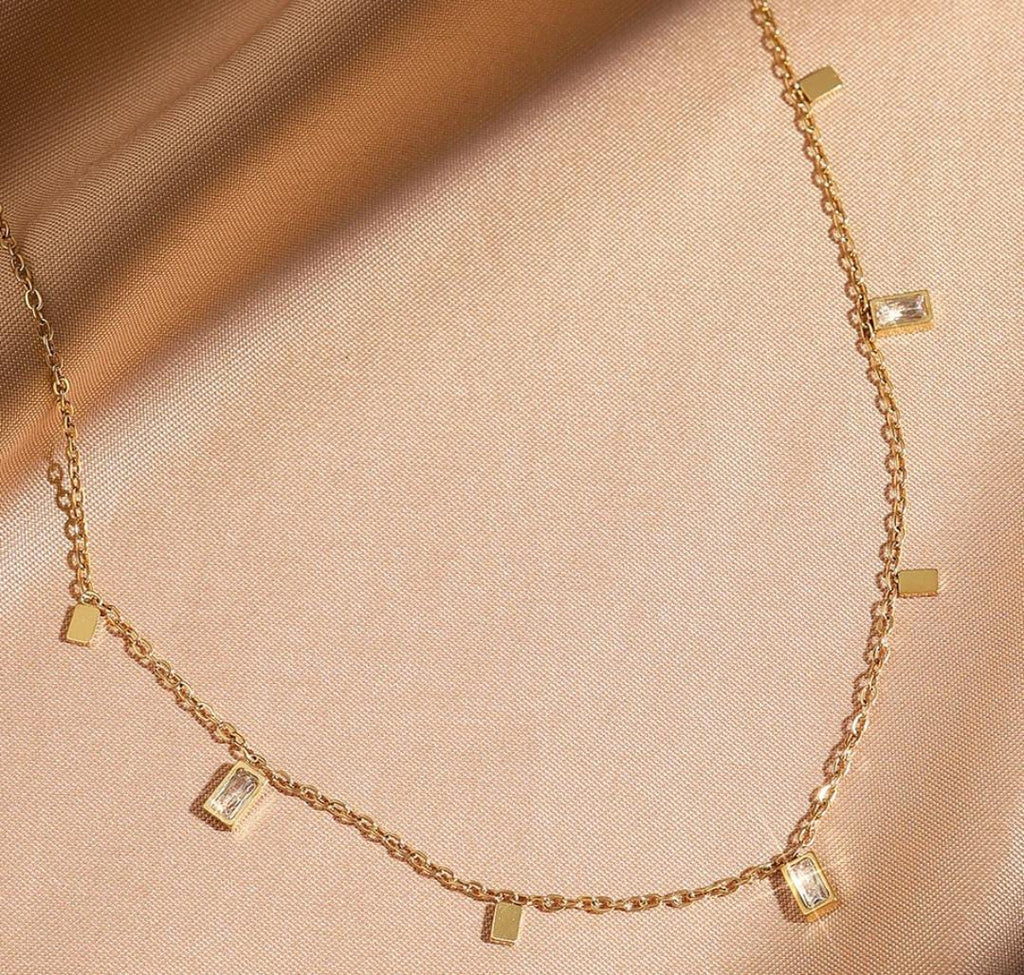 Anti-Tarnish Square Geometric Charms Stainless Steel Necklace
