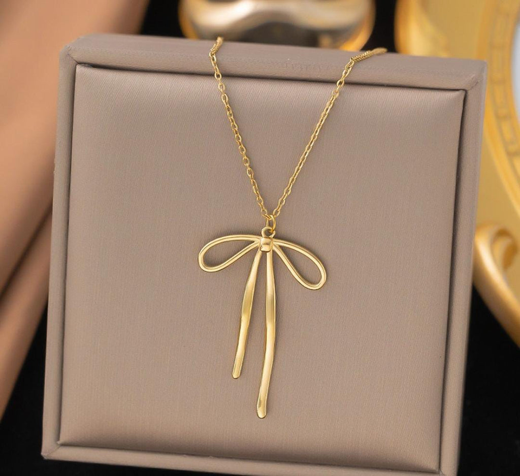 Anti-Tarnish Long Bow Stainless Steel Necklace