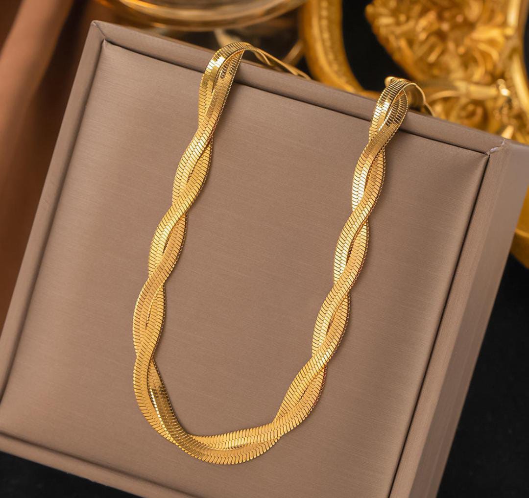 Anti-Tarnish 2 Layer Twisted Flat Snake Chain Stainless Steel Necklace