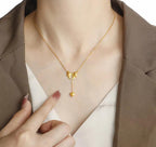 Anti-Tarnish Heart Drop Bow Knot 316L Stainless Steel Necklace