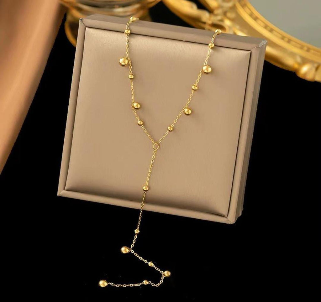 Anti-Tarnish Y-Shape Beads Chain Long Drop Stainless Steel Necklace