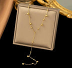 Anti-Tarnish Y-Shape Beads Chain Long Drop Stainless Steel Necklace
