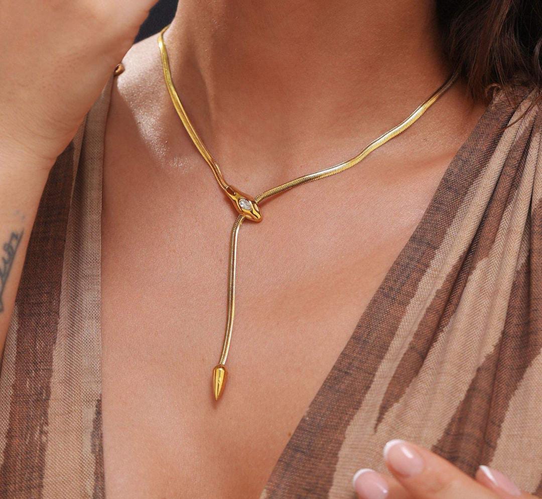 Anti-Tarnish Celebrity's Fav Adjustable Snake Flat Diamond Chain Stainless Steel Necklace