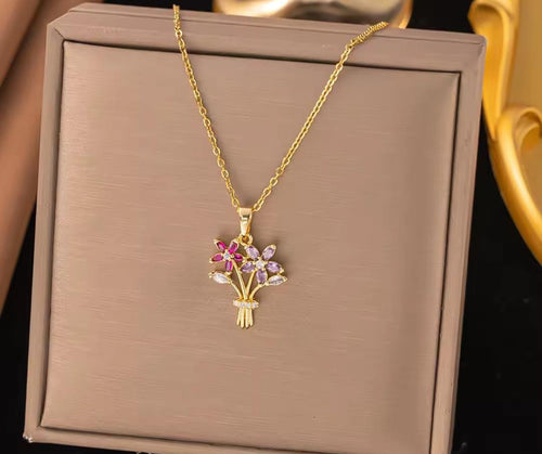 Anti-Tarnish Bouquet Pendant Stainless Steel Necklace