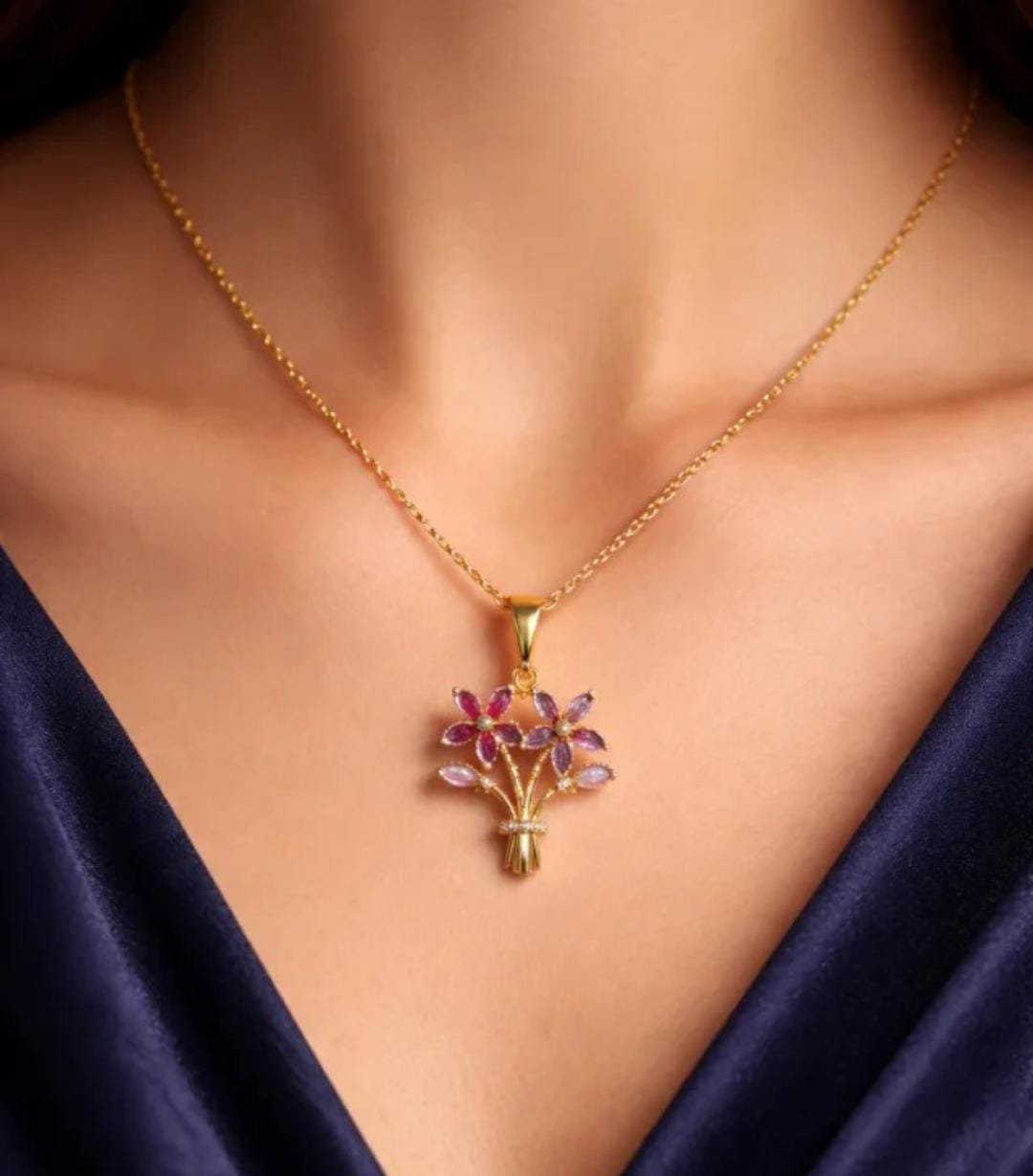 Anti-Tarnish Bouquet Pendant Stainless Steel Necklace