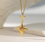 Anti-Tarnish Pink Stone Cross Hexagram Shooting Stars Stainless Steel Necklace