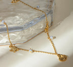 Anti-Tarnish Sea Shell Star Theme Pearl Charms Stainless Steel Necklace