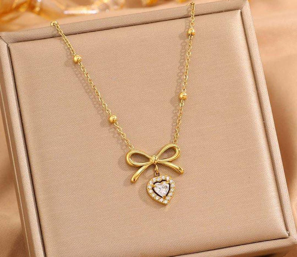 Anti-Tarnish Heart Bow Knot Stainless Steel Necklace
