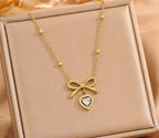 Anti-Tarnish Heart Bow Knot Stainless Steel Necklace