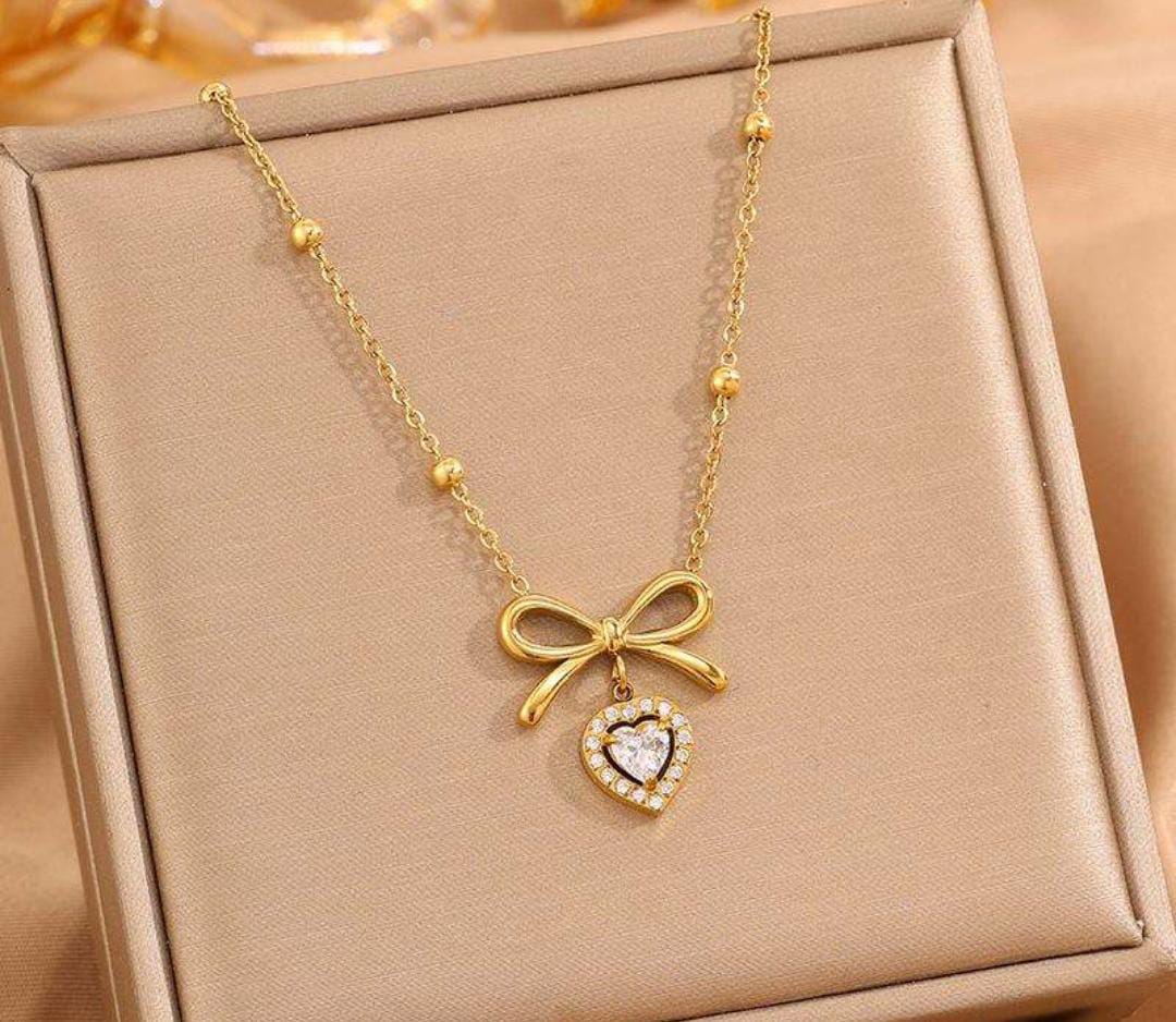 Anti-Tarnish Heart Bow Knot Stainless Steel Necklace