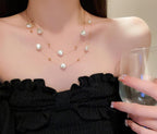Anti-Tarnish Double Layers Irregular Pearl & Beads Stainless Steel Necklace