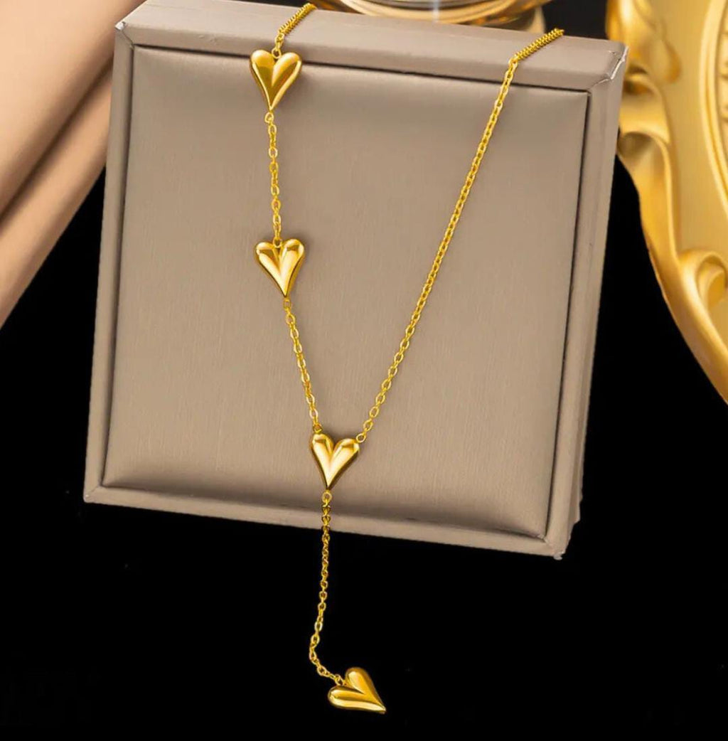 Anti-Tarnish Y-Shape Four Heart Drop Stainless Steel Necklace