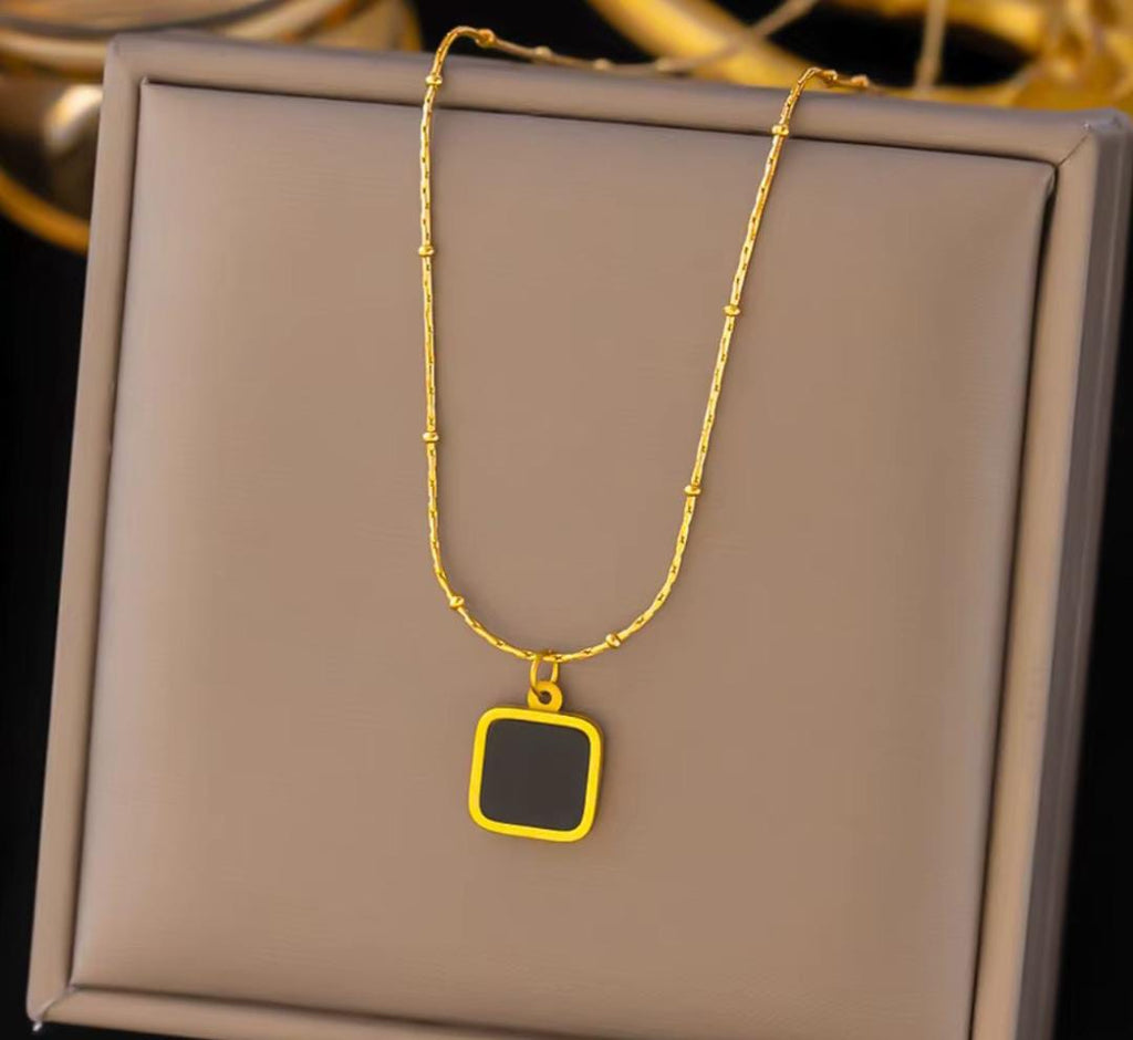 Anti-Tarnish Black Square Stainless Steel Necklace