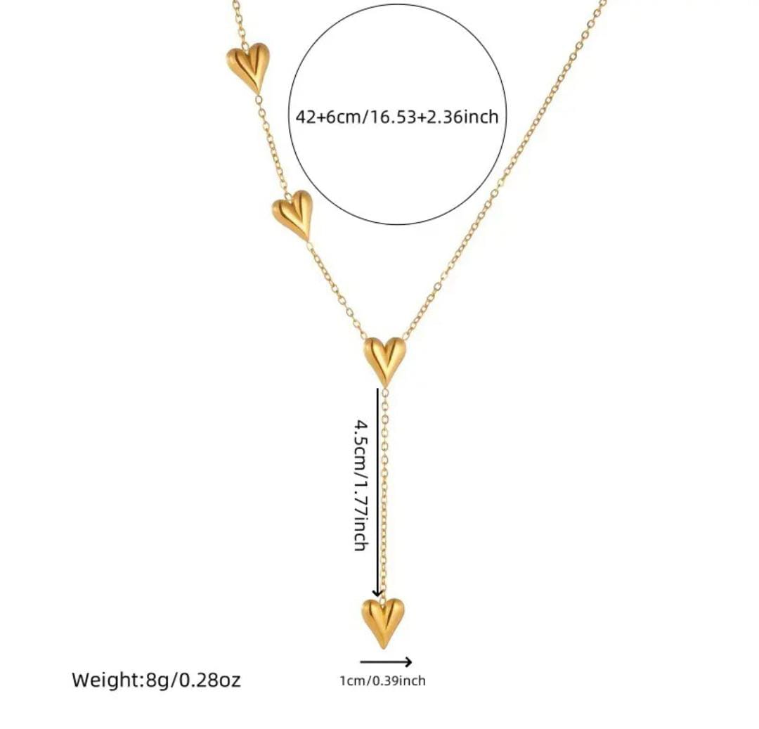 Anti-Tarnish Y-Shape Four Heart Drop Stainless Steel Necklace