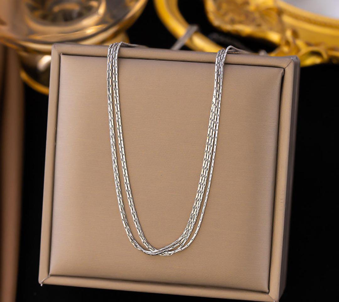 Anti-Tarnish Silver Multi Layered Chains Stainless Steel Necklace