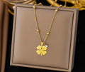 Anti-Tarnish Lucky Leaf Stone Drop Pendant Stainless Steel Necklace