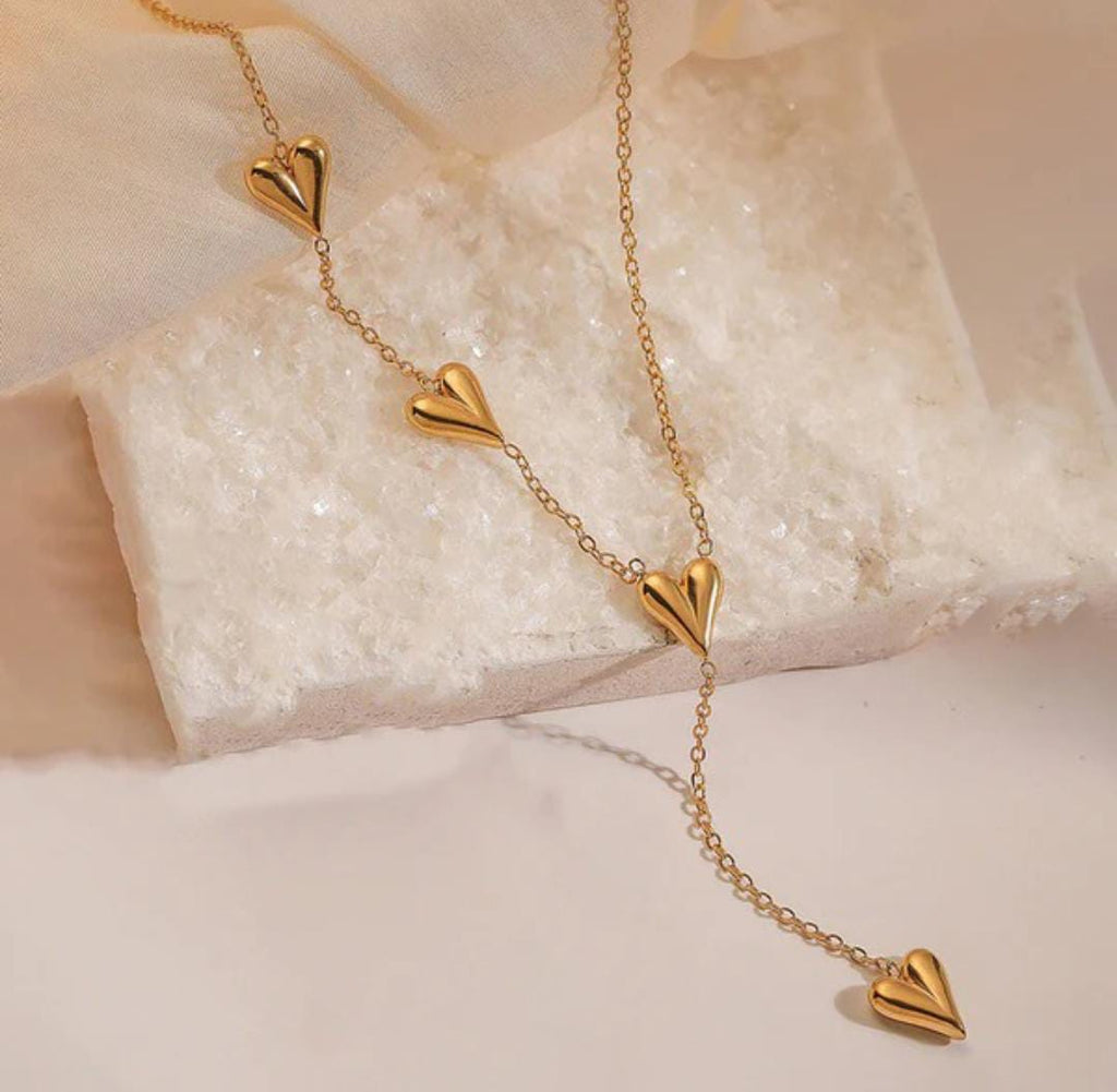 Anti-Tarnish Y-Shape Four Heart Drop Stainless Steel Necklace