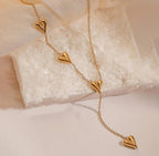 Anti-Tarnish Y-Shape Four Heart Drop Stainless Steel Necklace