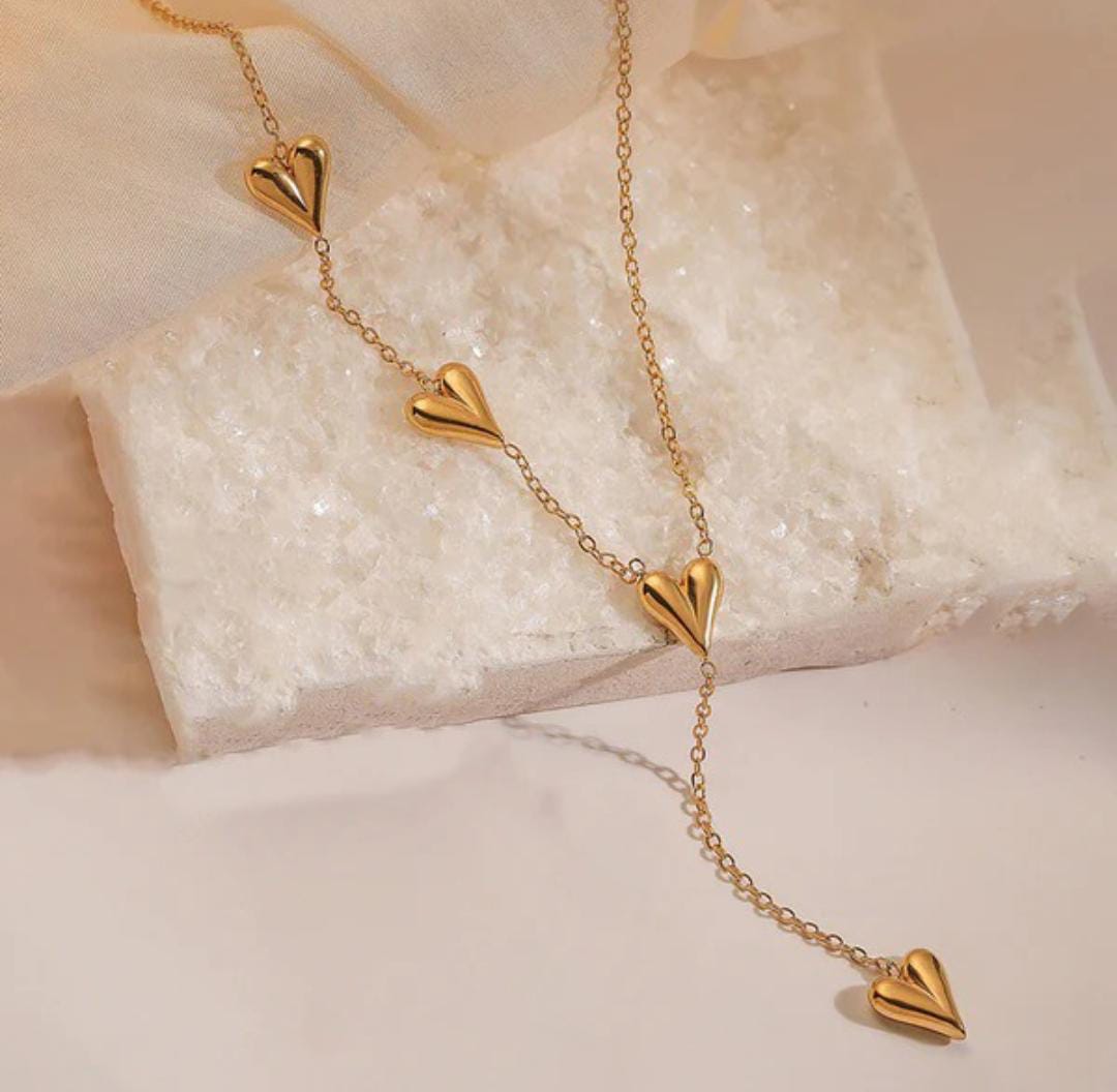 Anti-Tarnish Y-Shape Four Heart Drop Stainless Steel Necklace