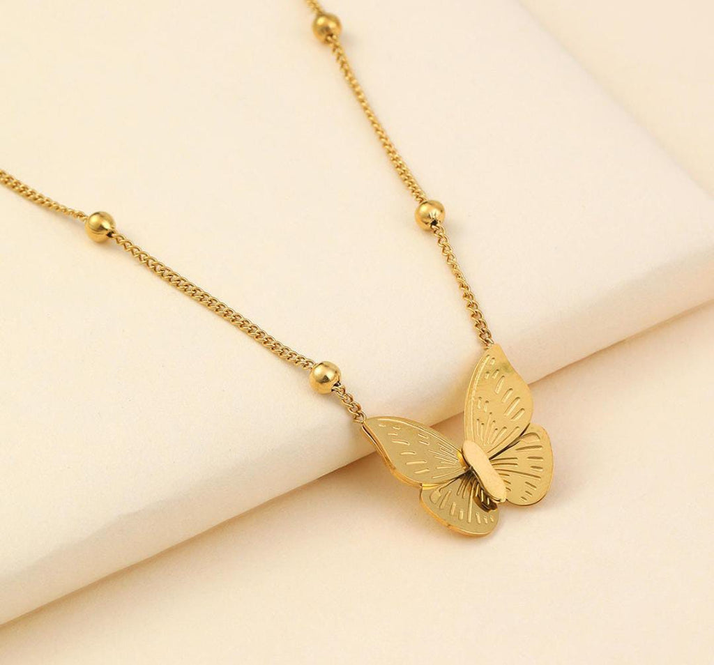 Anti-Tarnish Dainty Butterfly Beads Chain Stainless Steel Necklace