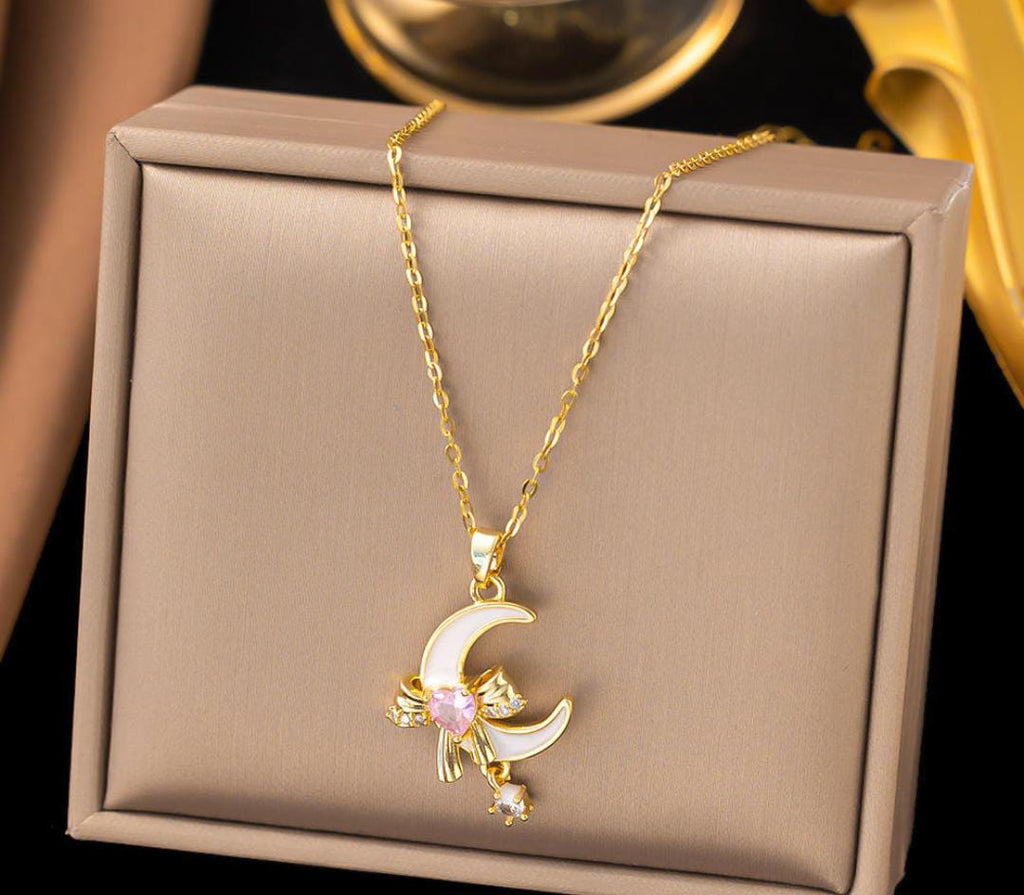 Anti-Tarnish Moon Bow Stainless Steel Pendant Necklace