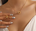 Anti-Tarnish Roman & Stones Interlocked Ring Stainless Steel Necklace