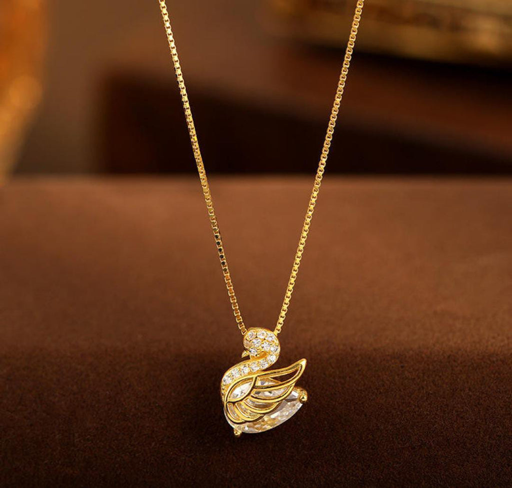 Anti-Tarnish Dancing Swan Pendant Stainless Steel Necklace