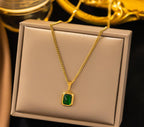 Anti-Tarnish Green Stone Stainless Steel Necklace