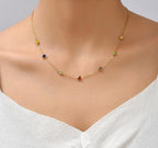 Anti-Tarnish Multi-Color Stone Charms 316L Stainless Steel Necklace