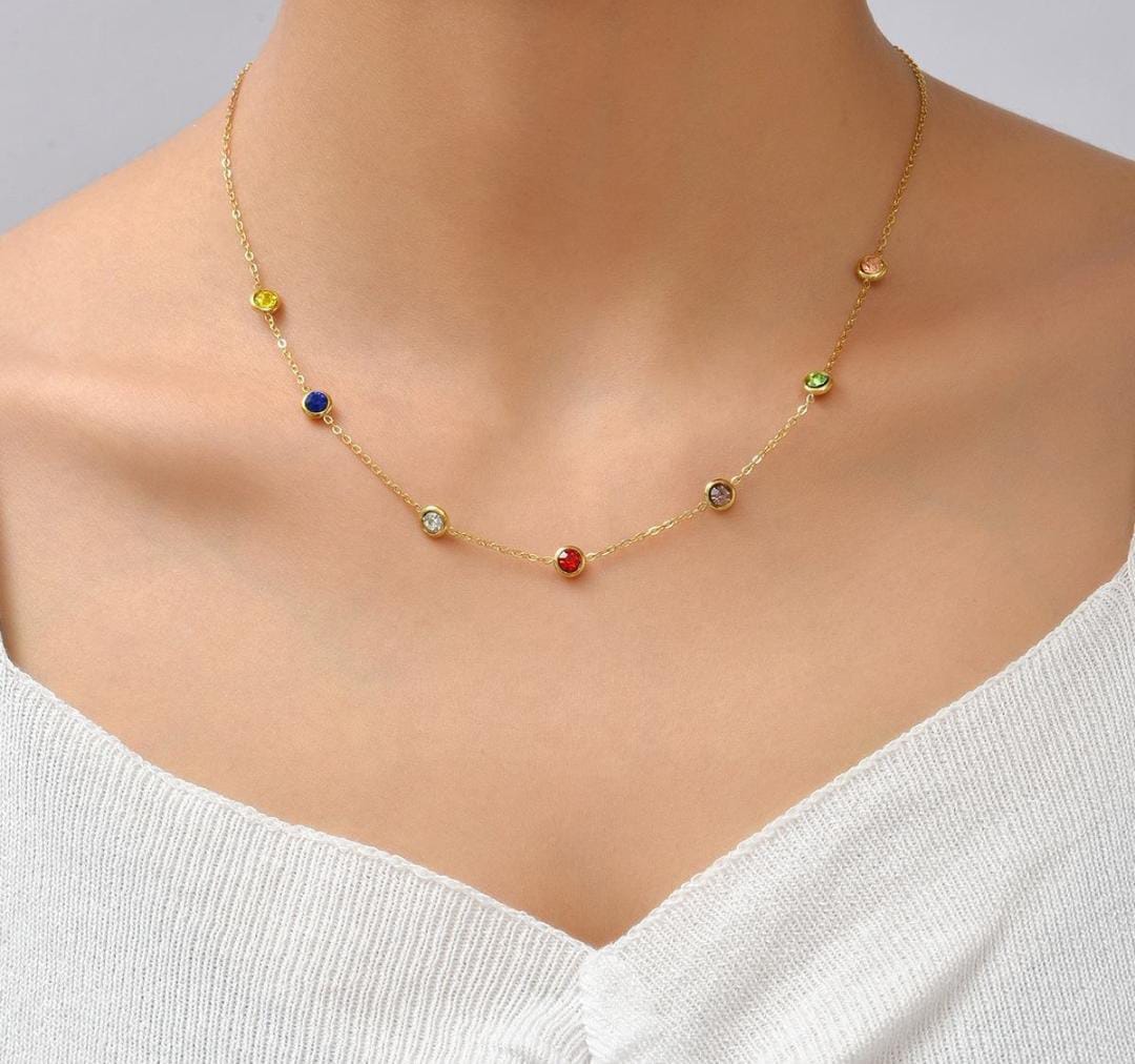 Anti-Tarnish Multi-Color Stone Charms 316L Stainless Steel Necklace